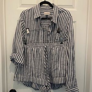 Universal Thread Navy/white stripe Linen Shirt & Shorts SET, both size Large